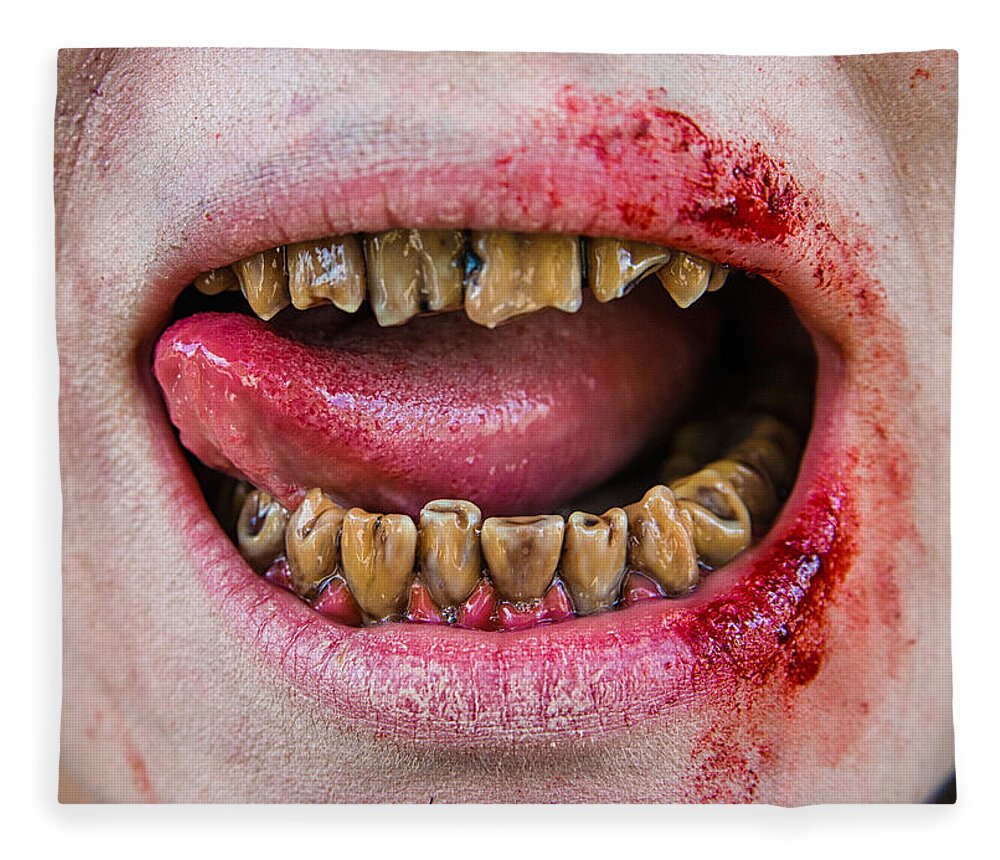 Teeth Fleece Blanket featuring the photograph Zombie mouth and teeth by Matthias Hauser