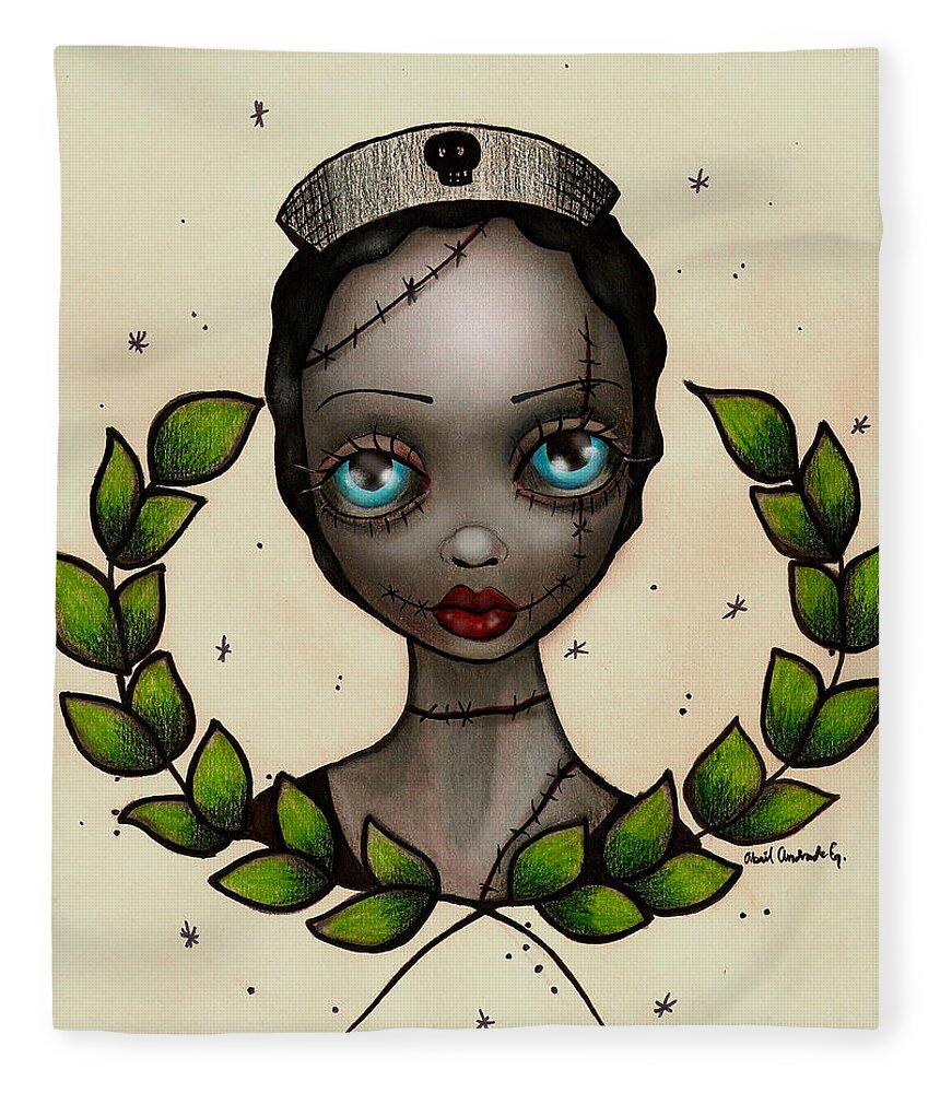 Zombie Fleece Blanket featuring the painting Zombie Nurse by Abril Andrade