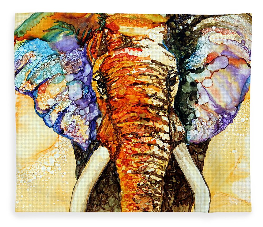 Elephant Fleece Blanket featuring the painting Zulu by Maria Barry