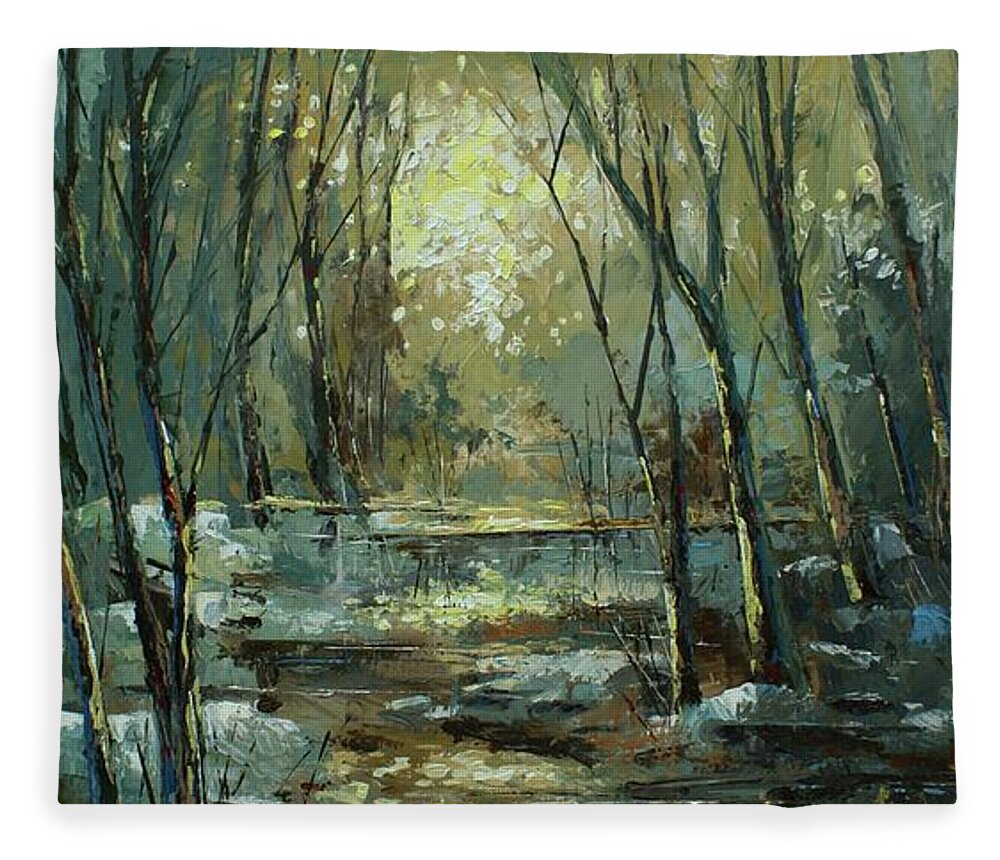 Landscape Fleece Blanket featuring the painting ' Hidden Gate' by Michael Lang