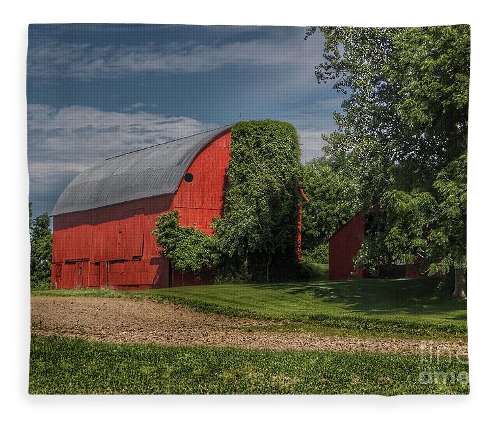 Barn Fleece Blanket featuring the photograph 0337 - Catlin Road Red I by Sheryl L Sutter