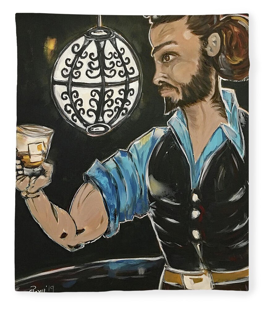 Bartender Fleece Blanket featuring the painting A Stiff One featuring Rich by Roxy Rich