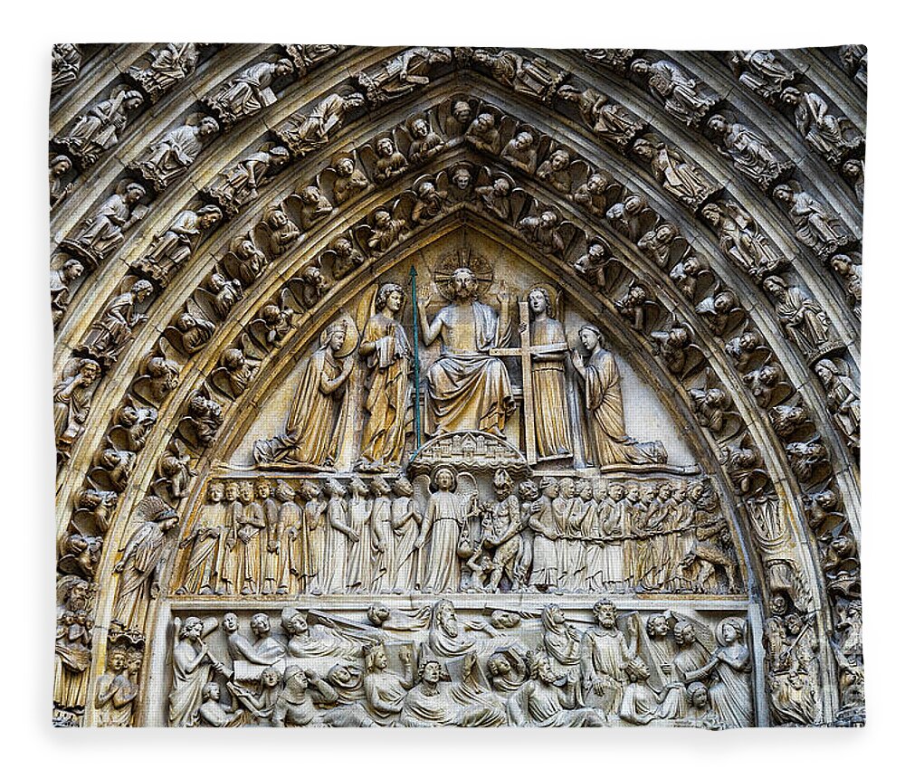 Jesus Fleece Blanket featuring the photograph Architectural Details Cathedral Notre Dame de Paris France #1 by Wayne Moran