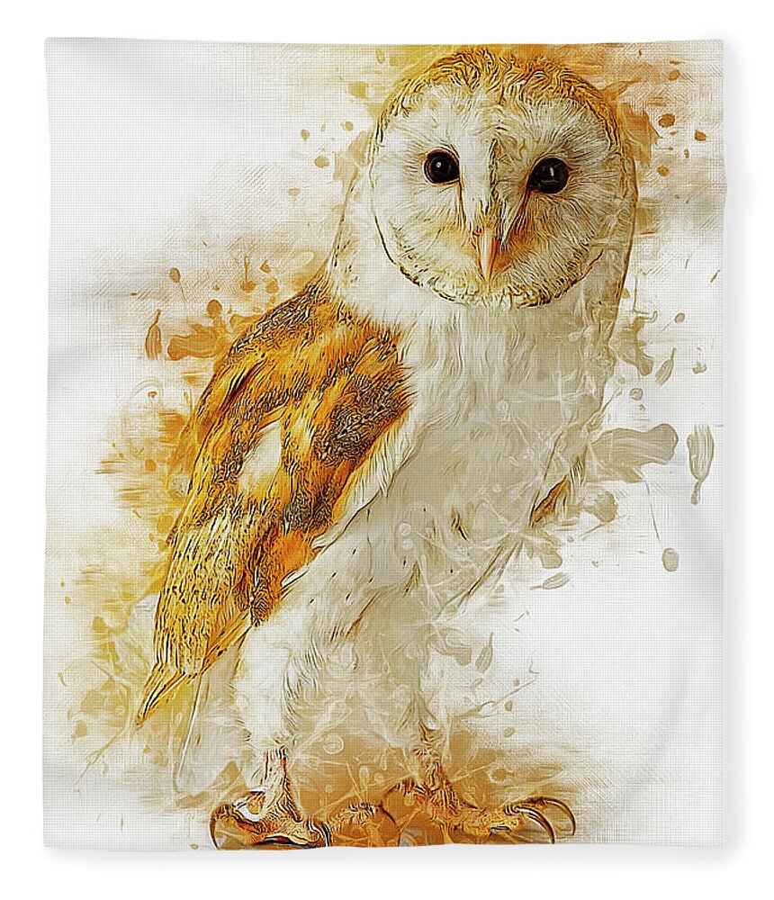 Owl Fleece Blanket featuring the digital art Barn Owl #1 by Ian Mitchell