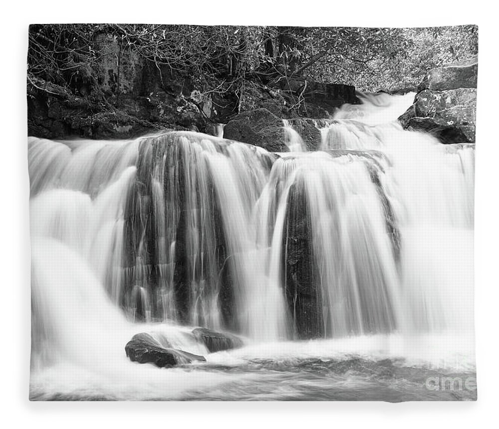 Smoky Mountains Fleece Blanket featuring the photograph Black And White Waterfall by Phil Perkins