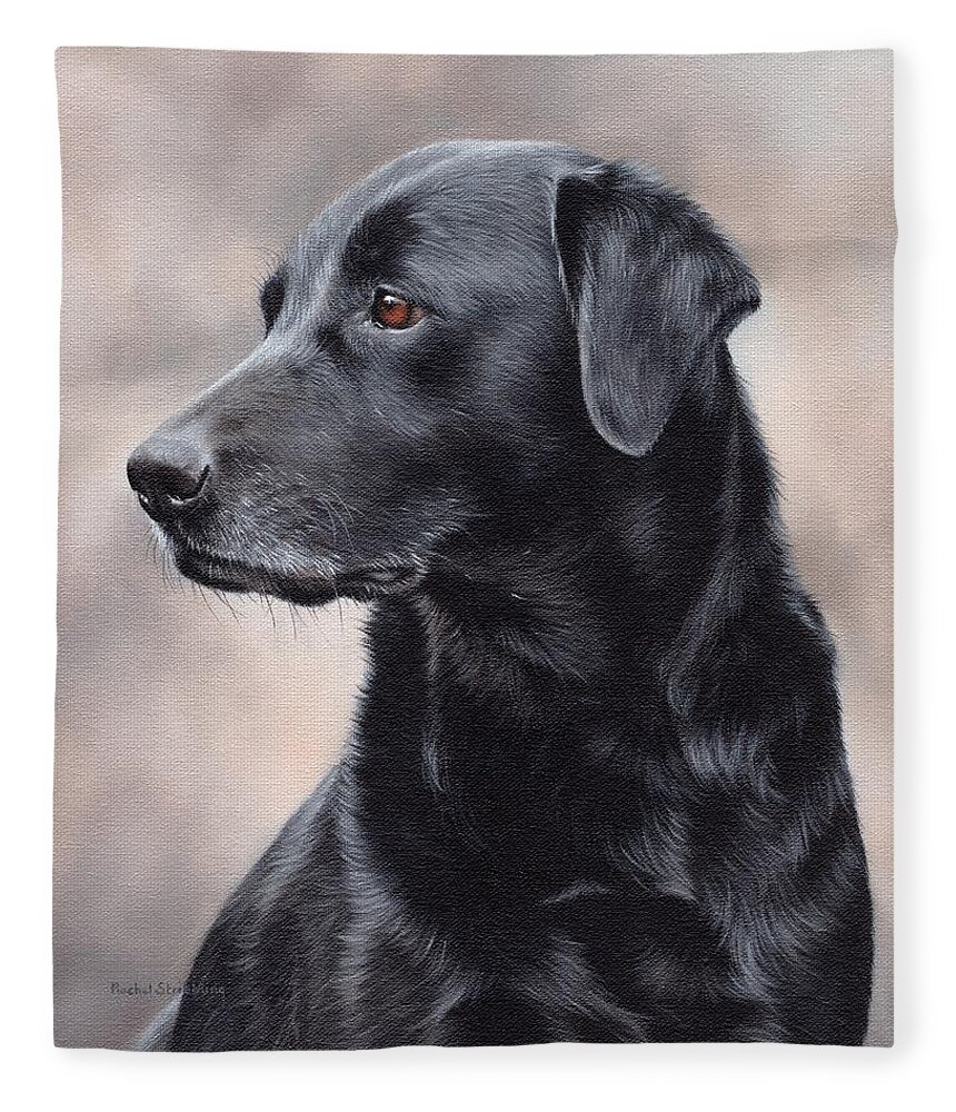 Black Labrador Art Fleece Blanket featuring the painting Black Labrador Painting #2 by Rachel Stribbling