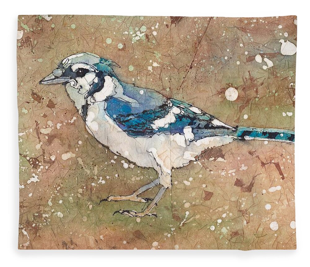 Bird Fleece Blanket featuring the painting Blue Jay #1 by Ruth Kamenev