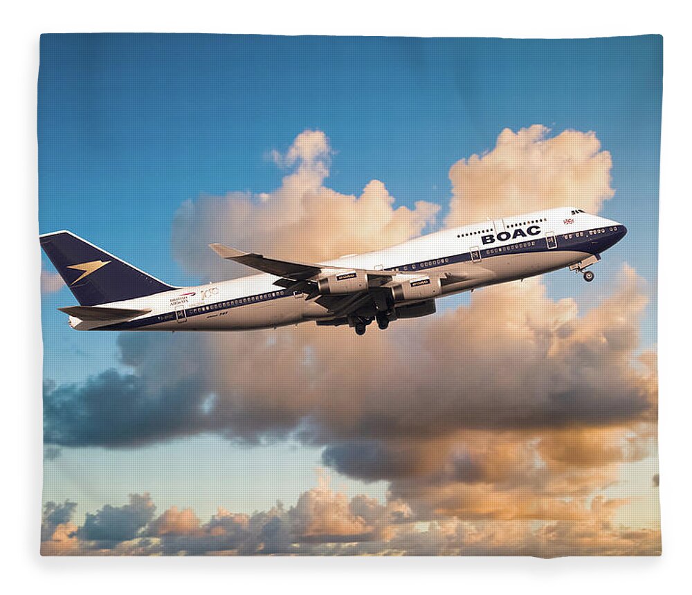 Boac Boeing 747 Fleece Blanket featuring the digital art Boeing 747-436 - BOAC by Airpower Art