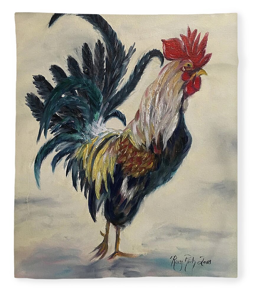 Rooster Fleece Blanket featuring the painting Boss by Roxy Rich