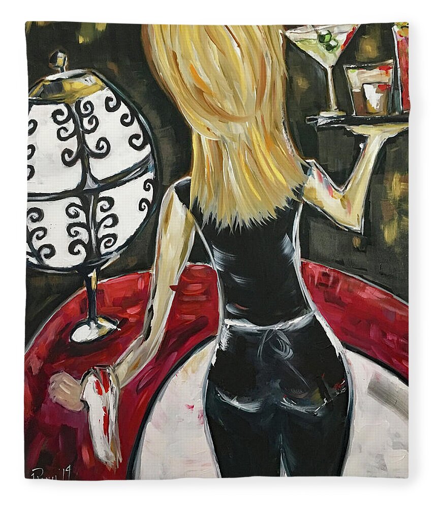 Bartender Fleece Blanket featuring the painting Bottoms Up featuring Roxy Rich by Roxy Rich