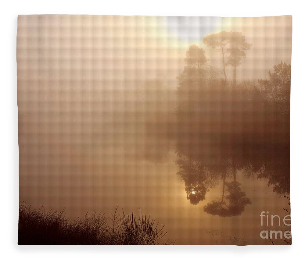 Brittany - Morbihan - Department 56 - Ria D'etel - Glaz Bridge At The Dawn  In The Mist Fleece Blanket by - Bridgeman Prints