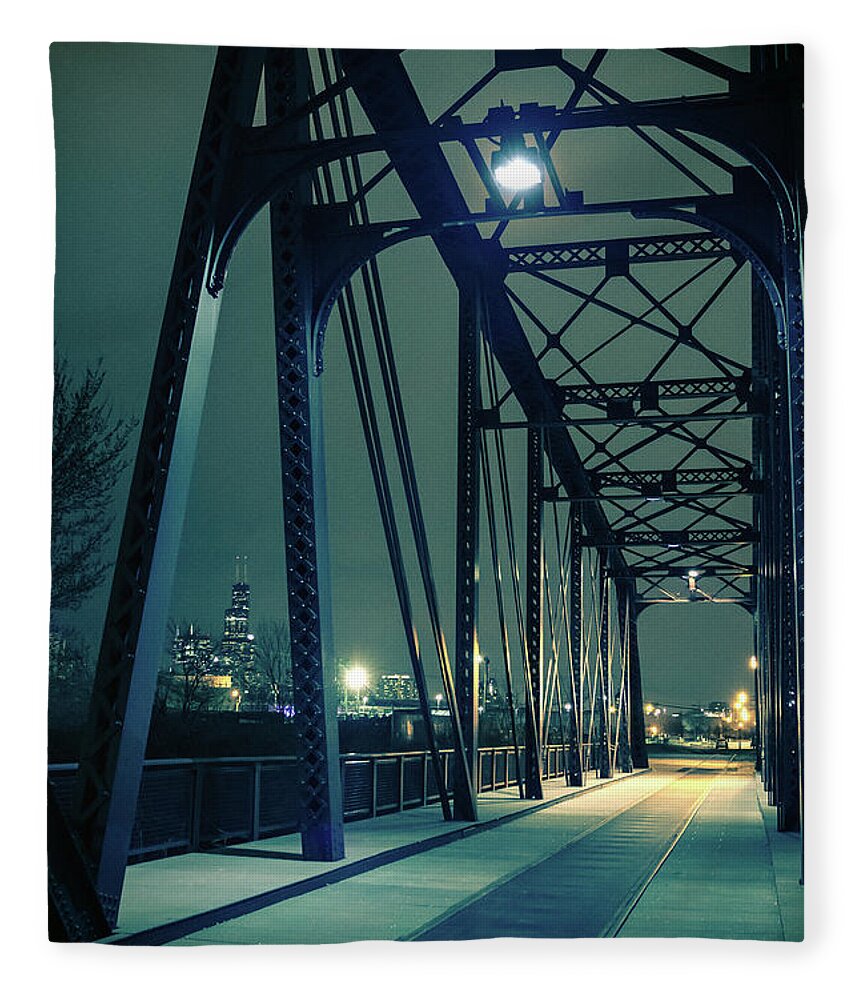 Bridge Fleece Blanket featuring the photograph Chicago Railroad Bridge by Bruno Passigatti