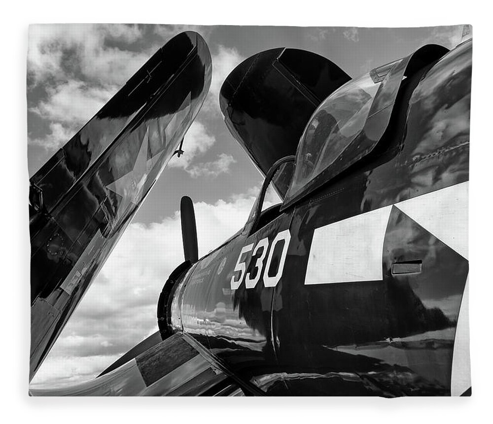 Corsair Fleece Blanket featuring the photograph Corsair with Folded Wings #1 by Chris Buff