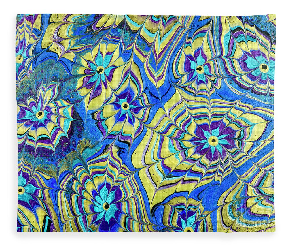 Poured Acrylics Fleece Blanket featuring the painting Mutliverse Web by Lucy Arnold