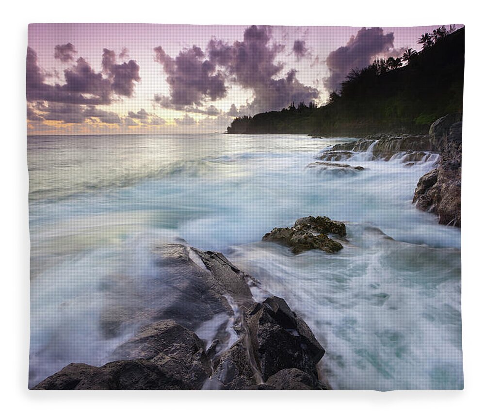 Scenics Fleece Blanket featuring the photograph Dawn On North Shore Of Kauai, Hawaii #1 by Ingmar Wesemann