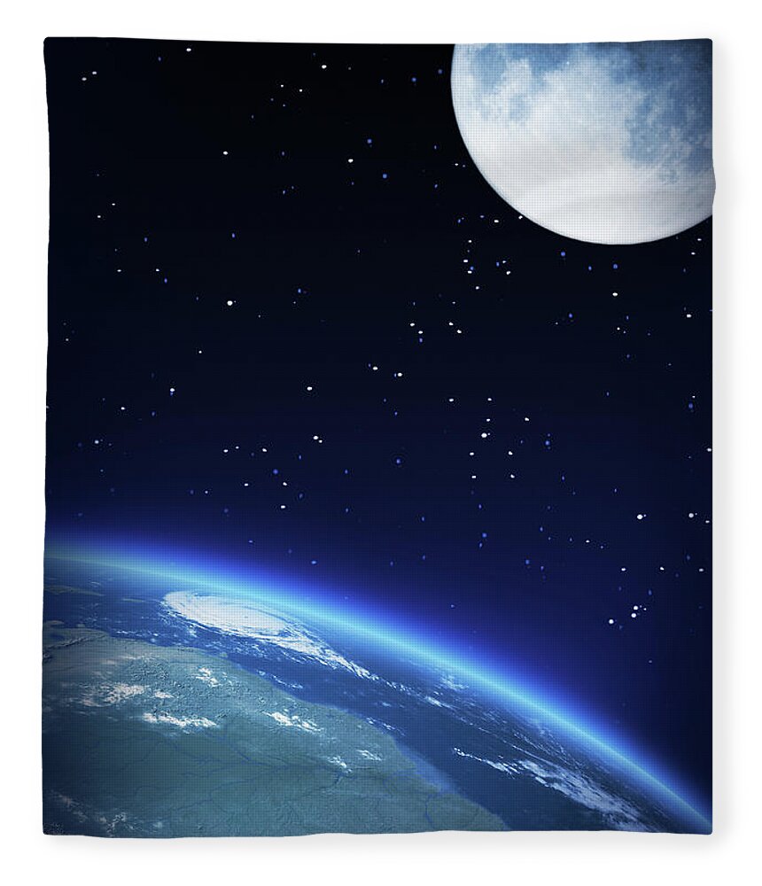 Dawn Fleece Blanket featuring the photograph Earth And Moon #1 by Loops7