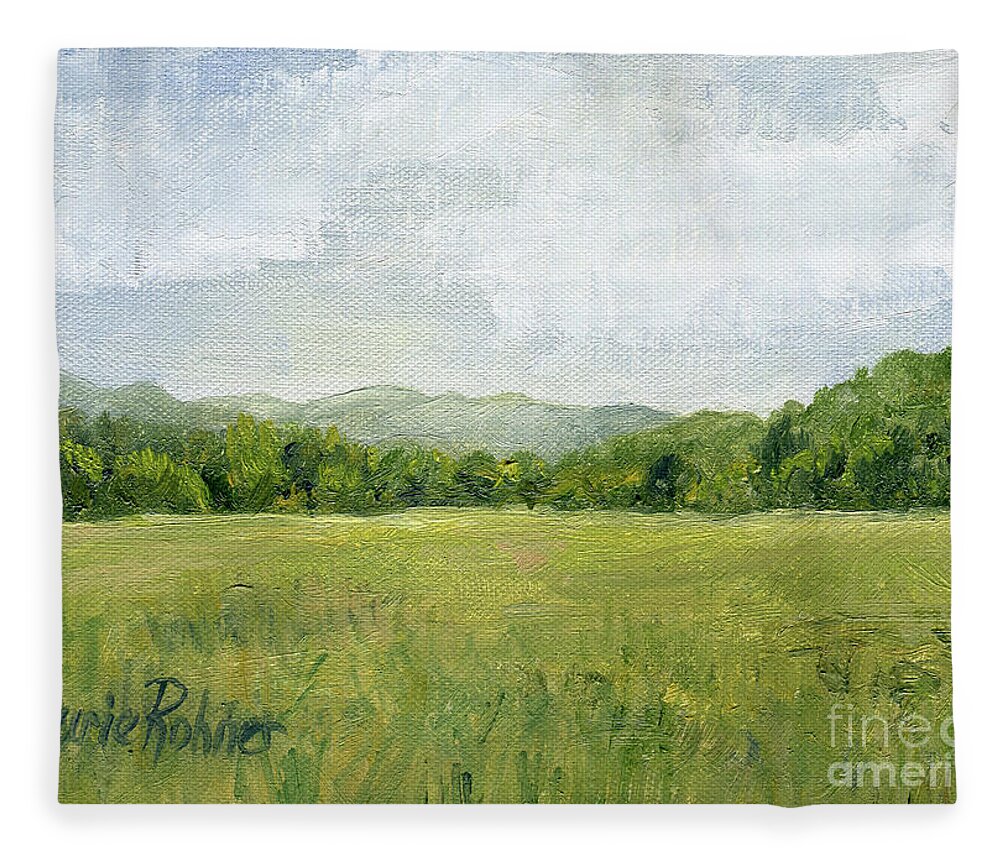 Pastures Fleece Blanket featuring the painting Fields Meet Mountains by Laurie Rohner