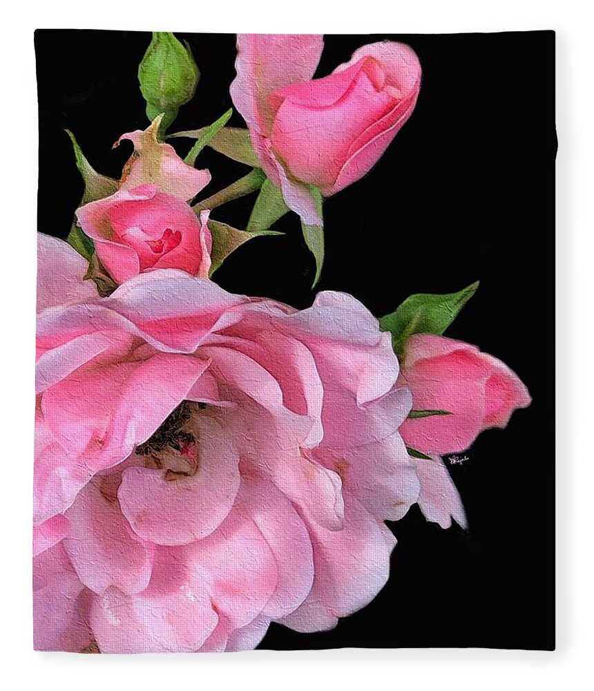 Rose Fleece Blanket featuring the digital art Pink Garden Roses 2 by Diana Rajala