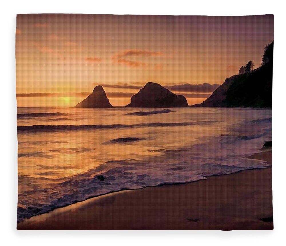 Sunset Fleece Blanket featuring the painting Glorious Sunset by Bonnie Bruno