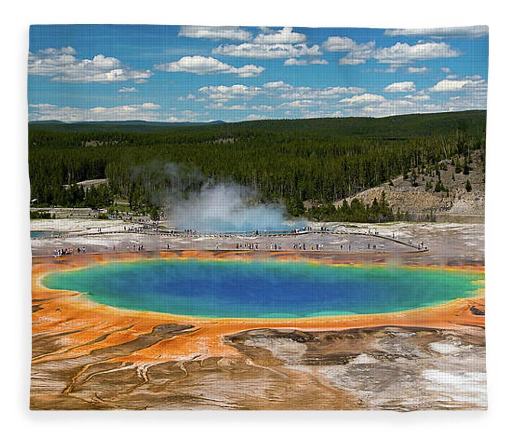 Panoramic Fleece Blanket featuring the photograph Grand Prismatic Spring by By Sathish Jothikumar