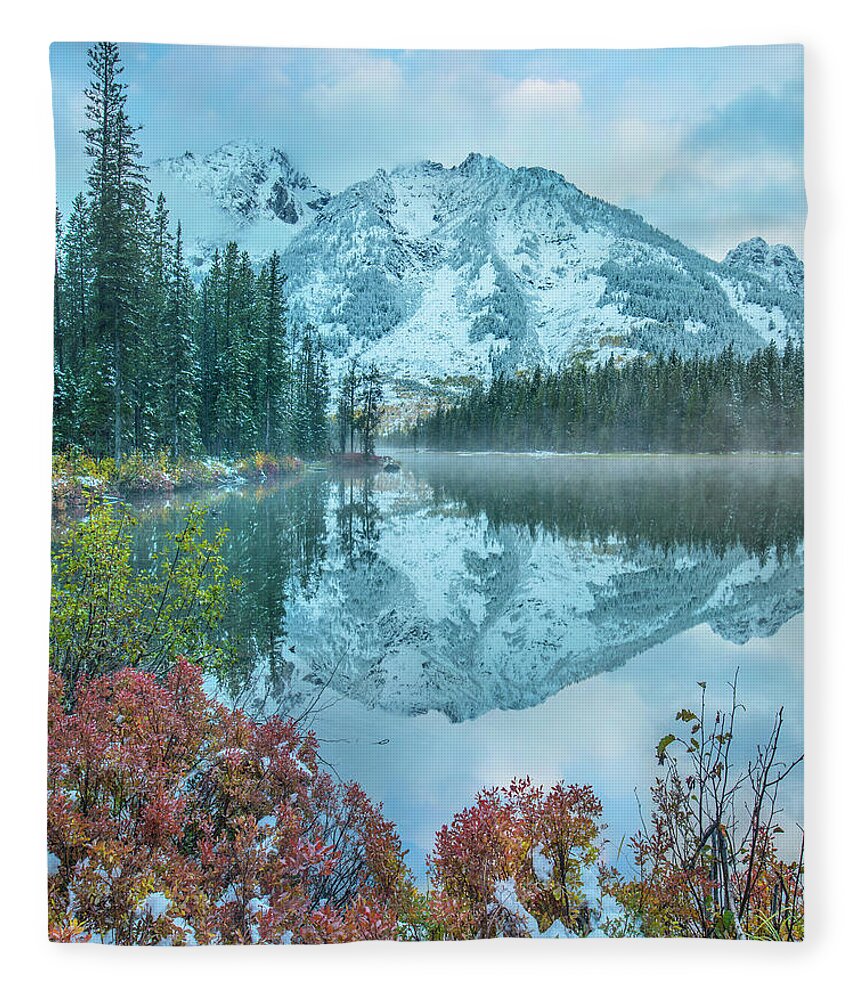 00575334 Fleece Blanket featuring the photograph Grand Tetons From String Lake by Tim Fitzharris