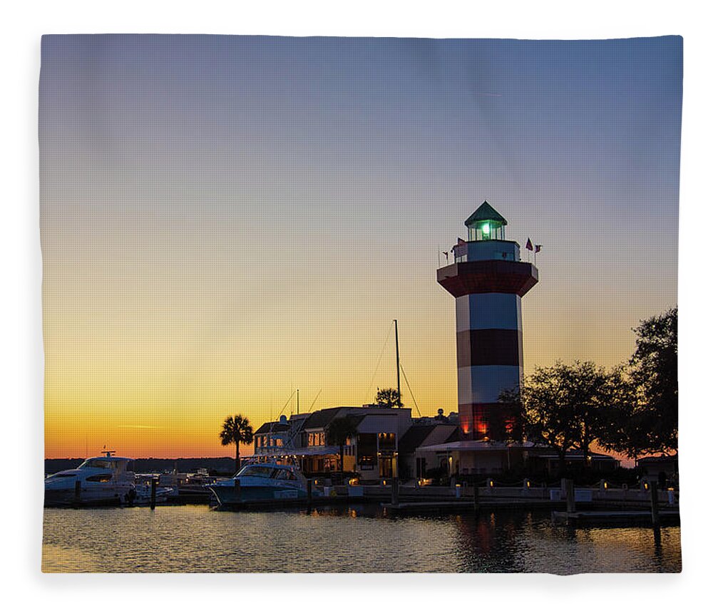 Maritime Fleece Blanket featuring the photograph Harbour Town Lighthouse At Sunset #1 by Dennis Schmidt