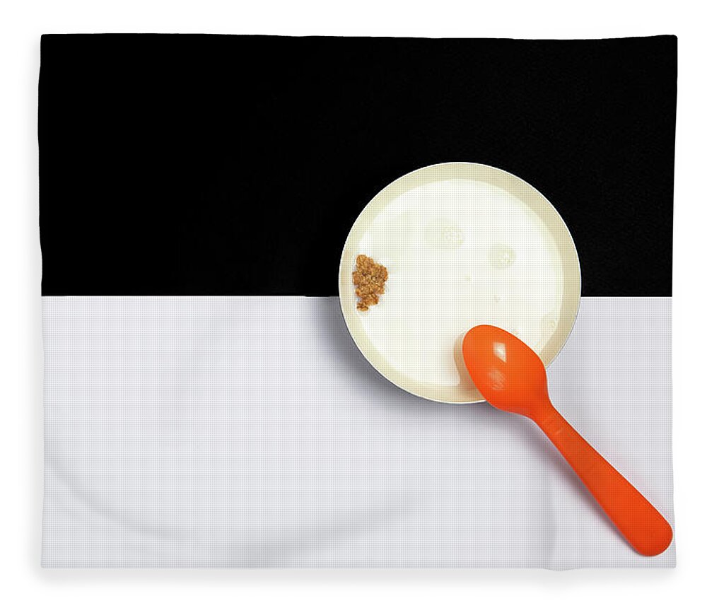 Restaurant Fleece Blanket featuring the photograph Healthy breakfast with Ceramic bowl filled with milk and a piece #1 by Michalakis Ppalis