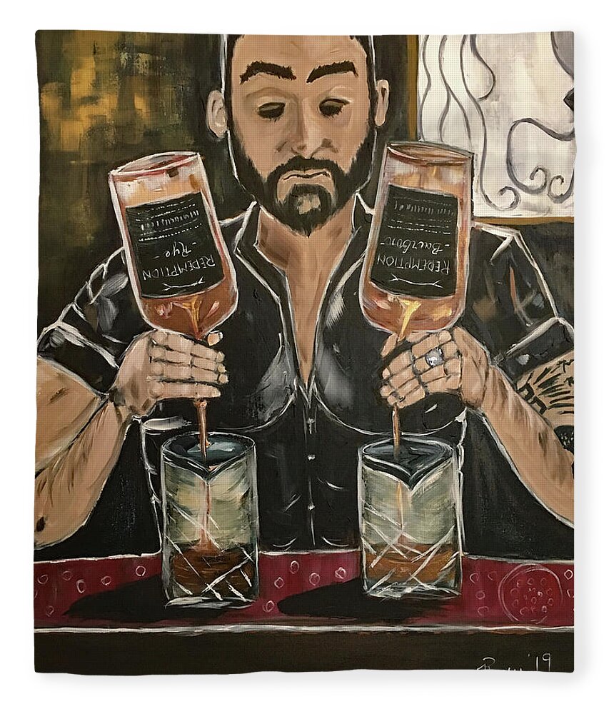 Bartender Fleece Blanket featuring the painting He's Crafty featuring Mark by Roxy Rich
