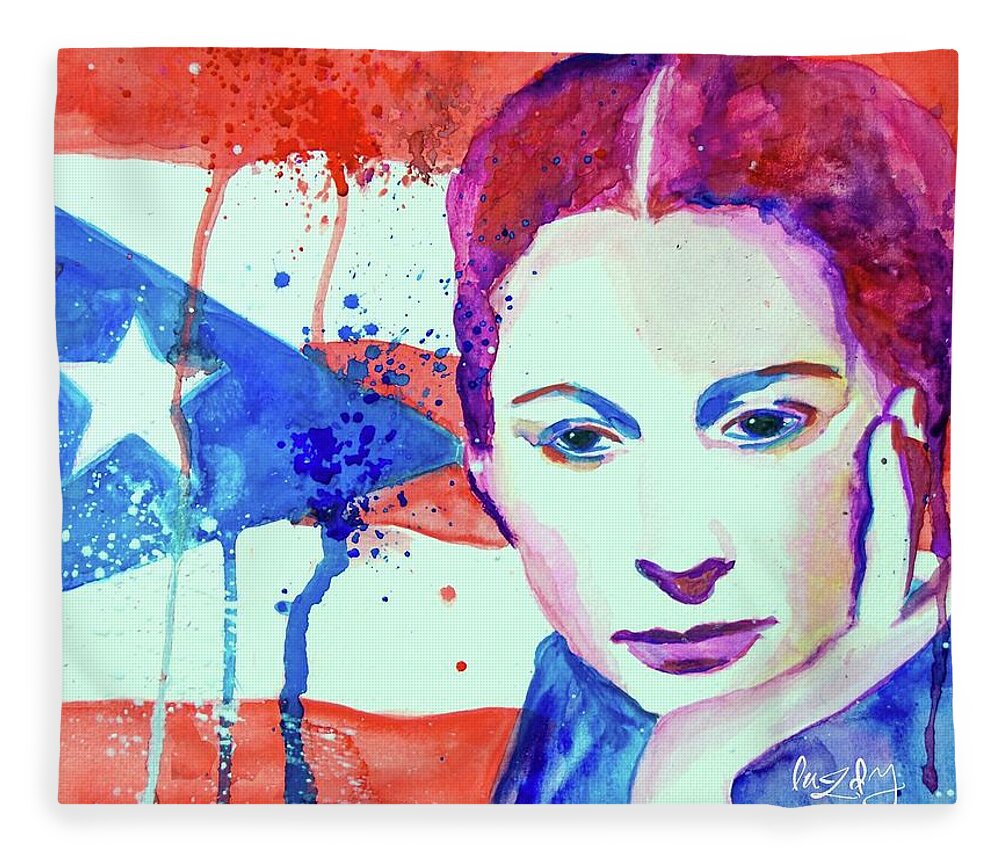 Julia De Burgos Fleece Blanket featuring the painting Julia de Burgos Hacia Tu Estrella #1 by Luzdy Rivera