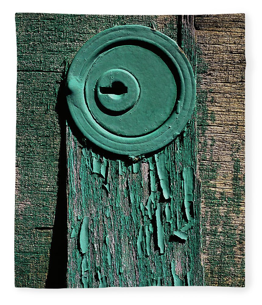 Security Fleece Blanket featuring the photograph Keyhole Lock On Wooden Door #1 by Perry Mastrovito