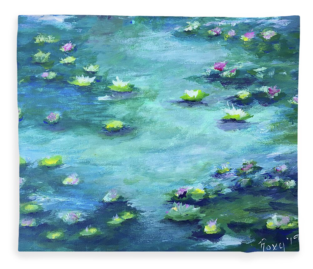 Water Lilies Fleece Blanket featuring the painting Lily Pond by Roxy Rich