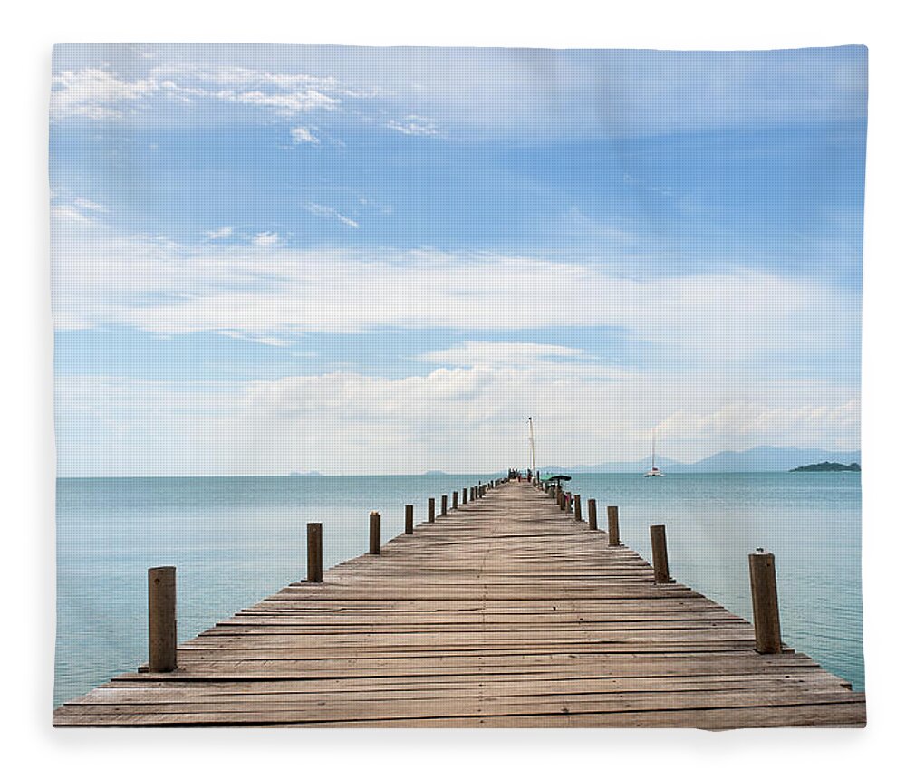 Scenics Fleece Blanket featuring the photograph Pier On Koh Samui Island In Thailand #1 by Pidjoe