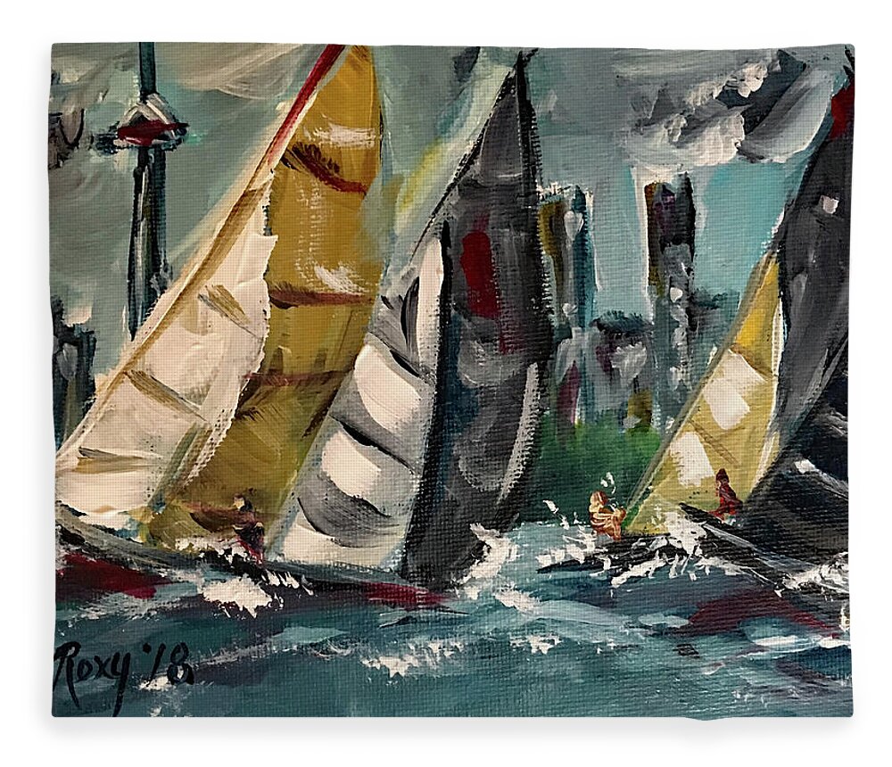 Harbor Fleece Blanket featuring the painting Racing Day by Roxy Rich