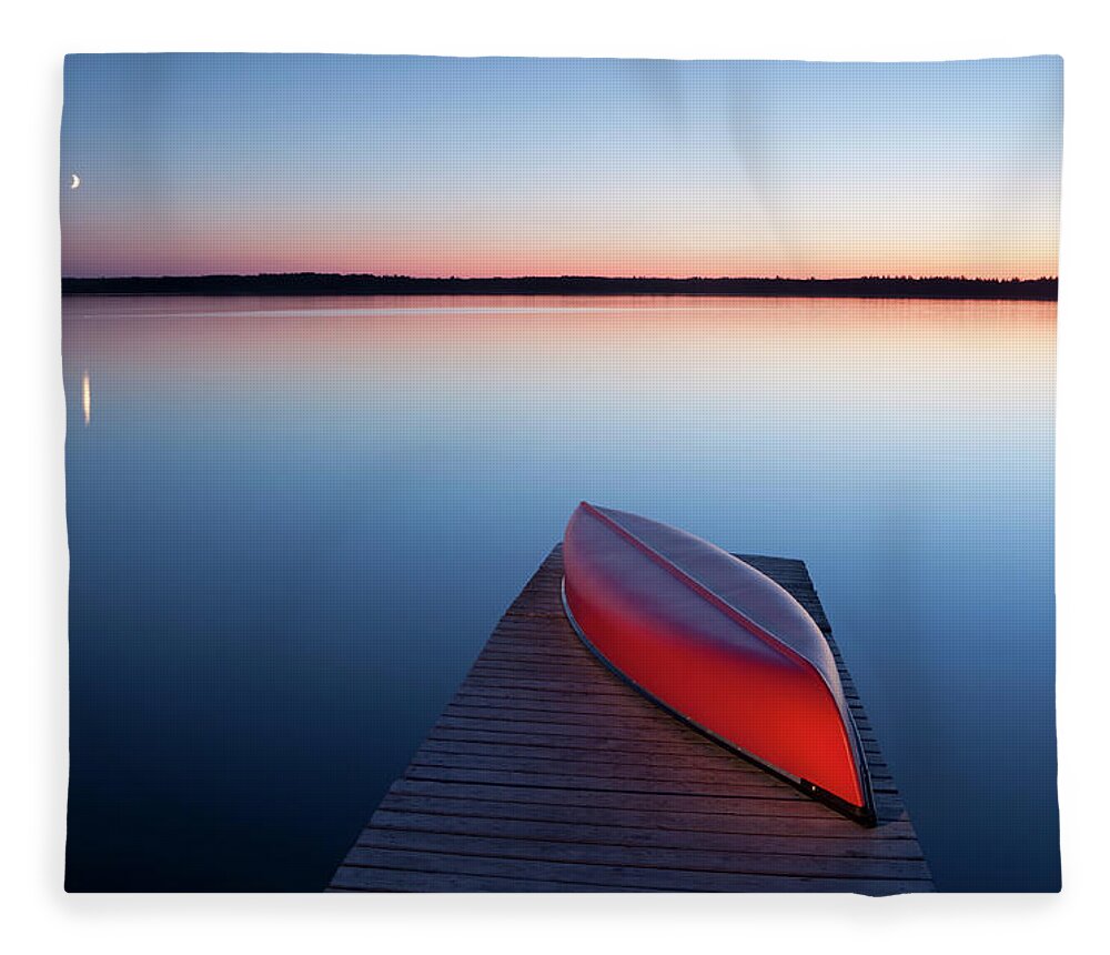 Scenics Fleece Blanket featuring the photograph Red Canoe #1 by Mysticenergy