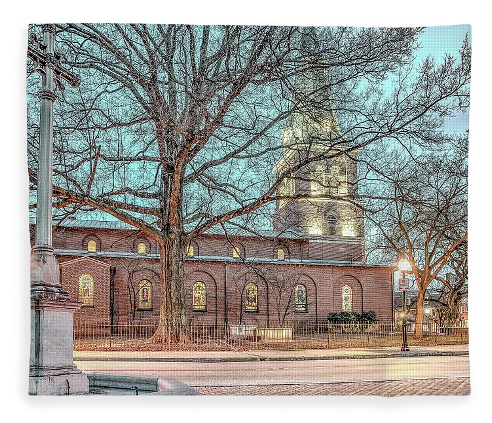 Lighting Fleece Blanket featuring the photograph Saint Annes Circle with Fountain #1 by Jim Proctor