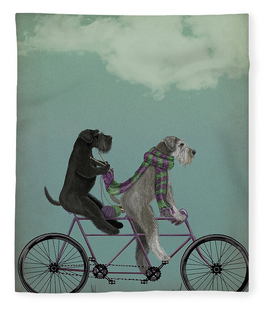Steampunk Fleece Blanket featuring the painting Schnauzer Tandem #1 by Fab Funky
