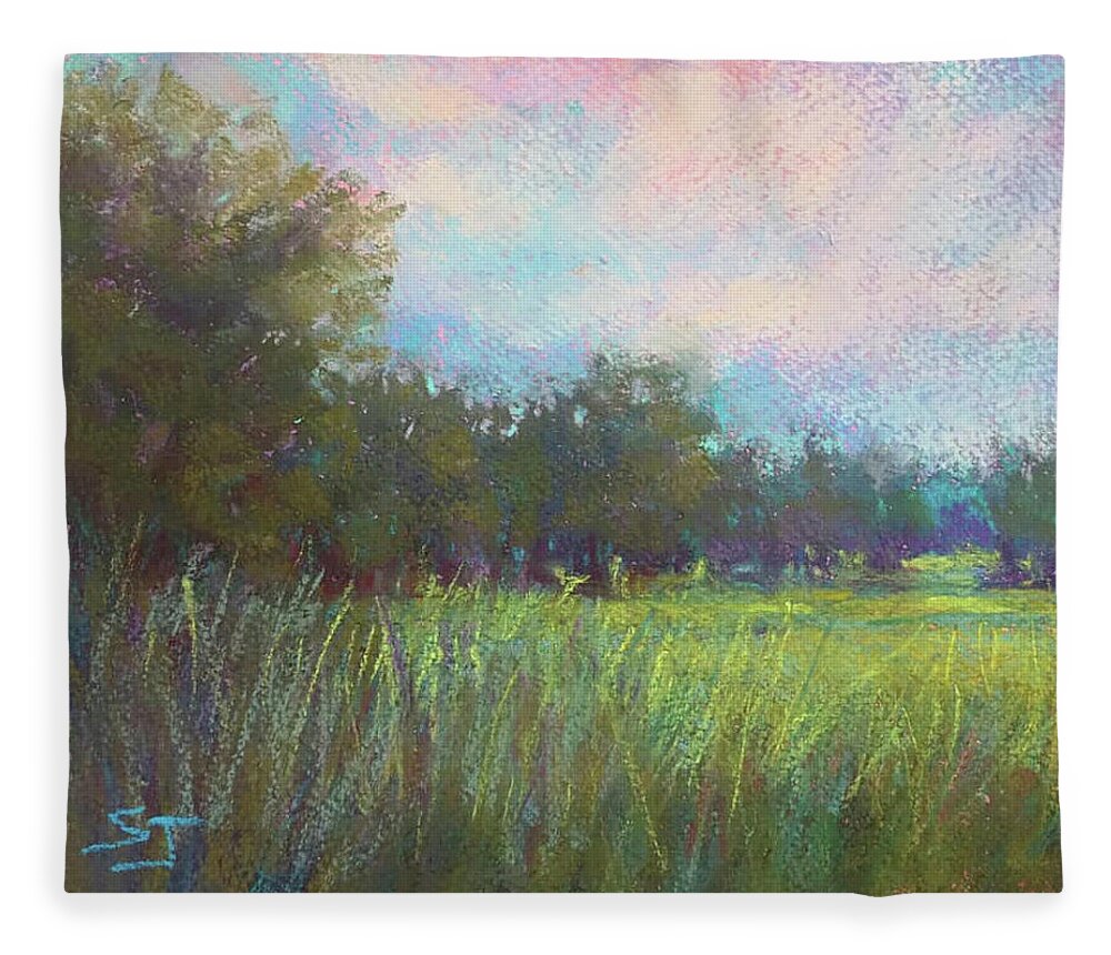 Meadow Fleece Blanket featuring the painting Secret Meadow #1 by Susan Jenkins