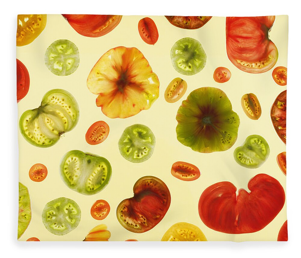 Transparent Fleece Blanket featuring the photograph Slices Of Various Tomatoes On Colored #1 by Paul Taylor