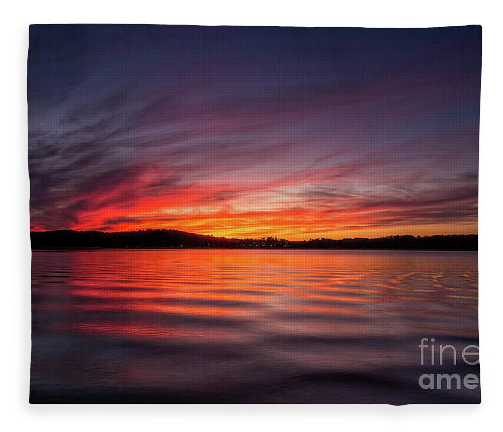 Lake-lanier Fleece Blanket featuring the photograph Sunrise on the lake #1 by Bernd Laeschke
