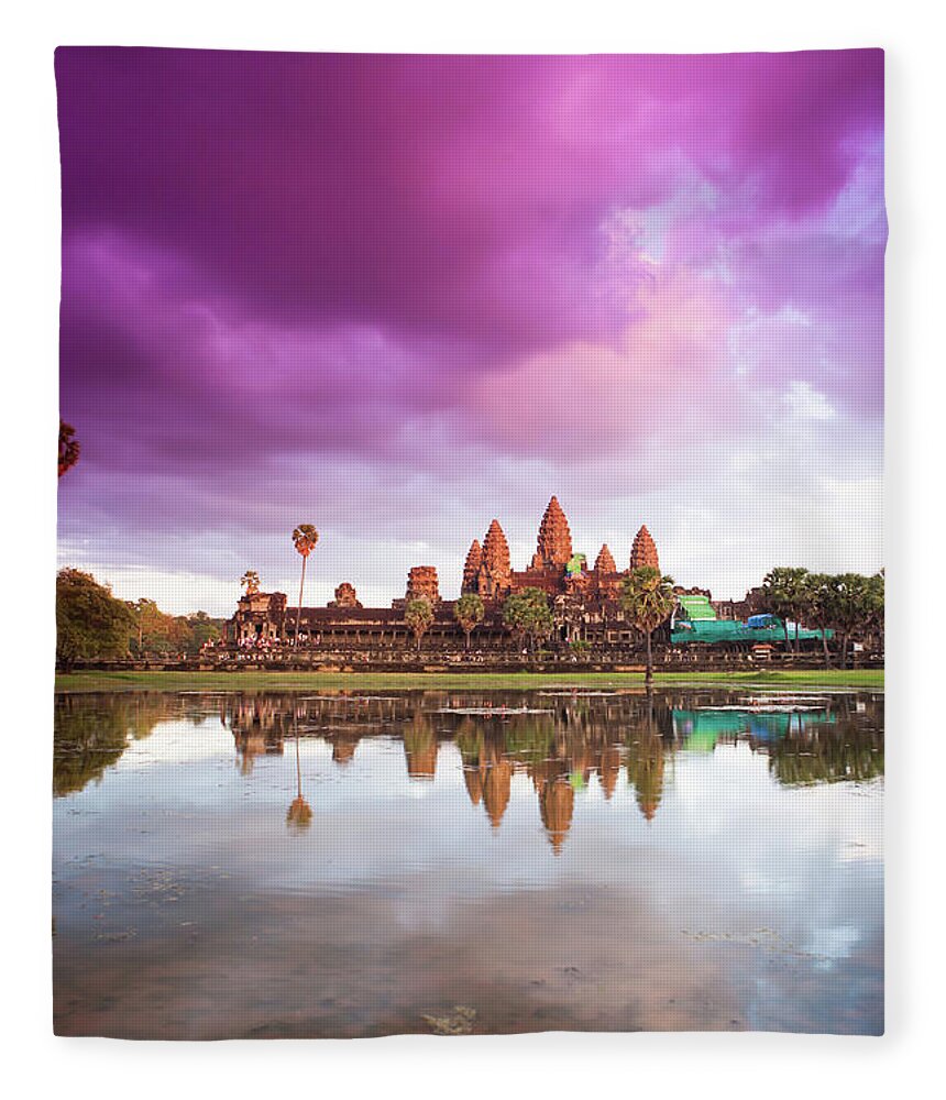 Tranquility Fleece Blanket featuring the photograph The Angkor Wat Temple At Sunset #1 by Matthew Micah Wright