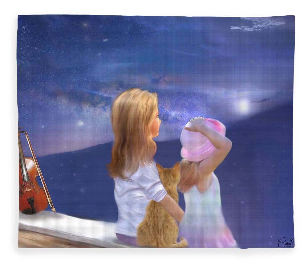 Cats Fleece Blanket featuring the painting The Cat the Fiddle and Me by Colleen Taylor