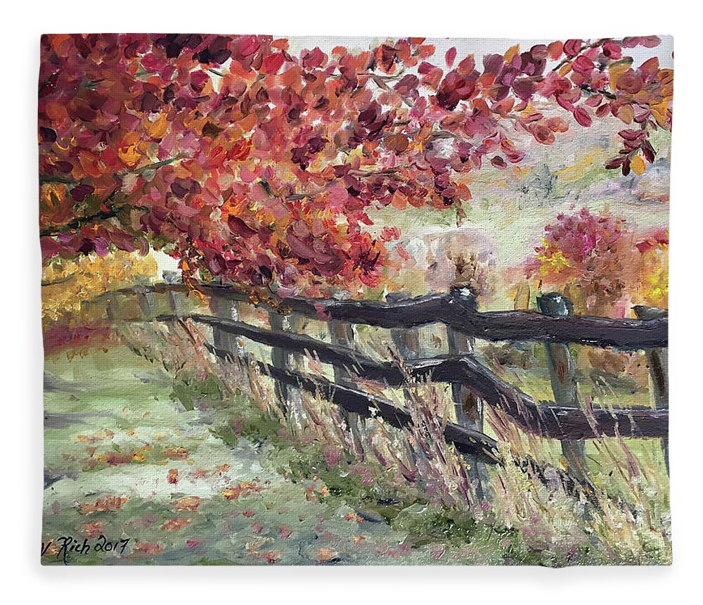 Fence Fleece Blanket featuring the painting The Rickety Fence by Roxy Rich