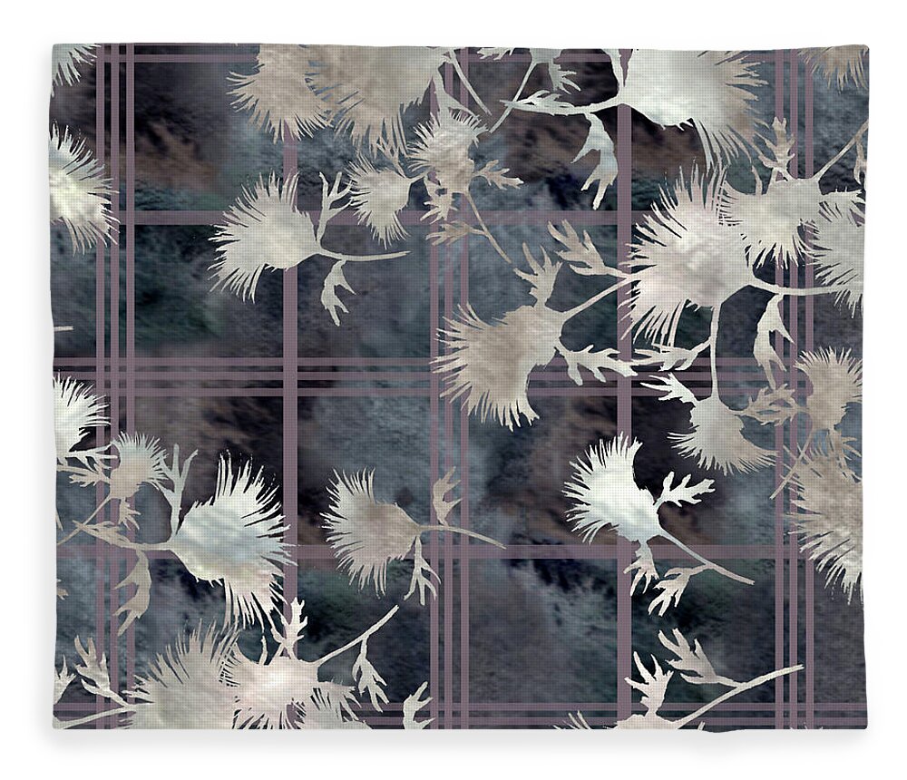 Thistle Fleece Blanket featuring the digital art Thistle Plaid by Sand And Chi