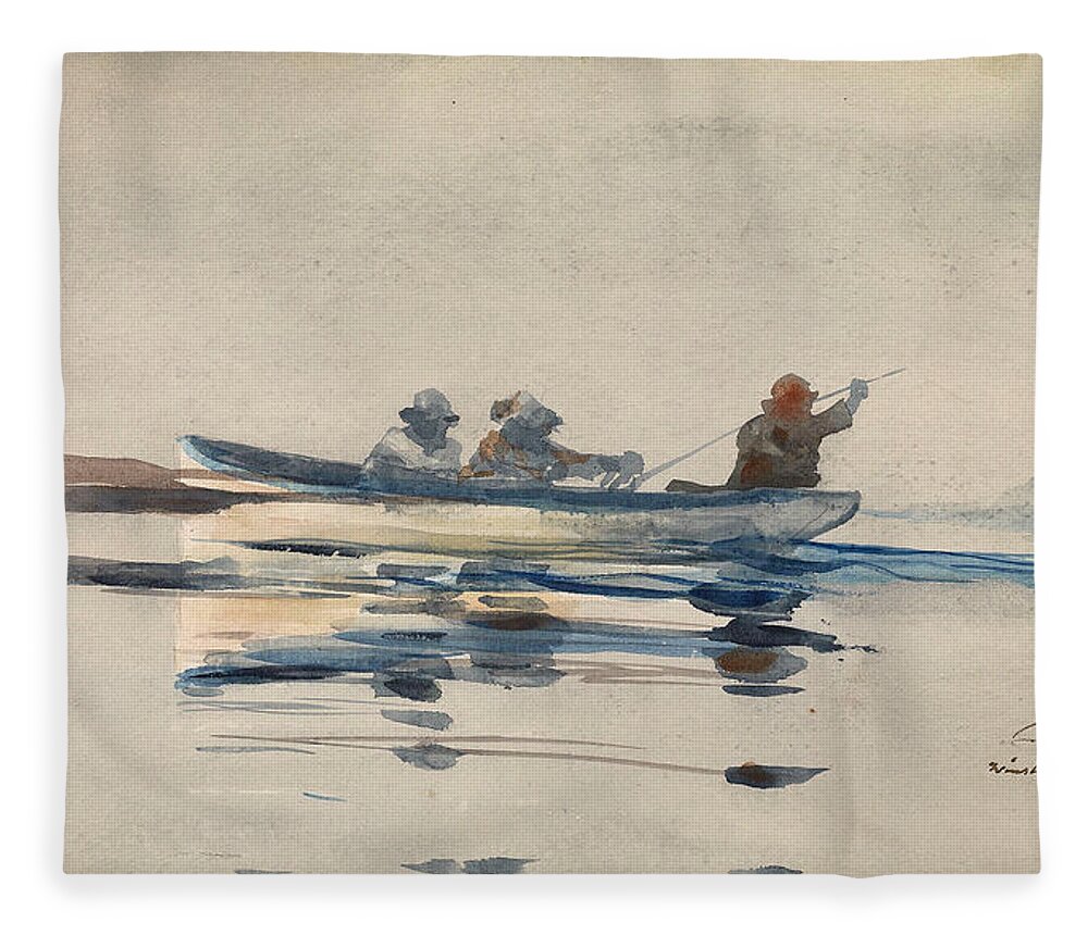 Winslow Homer Fleece Blanket featuring the drawing Three Men in a Boat #1 by Winslow Homer