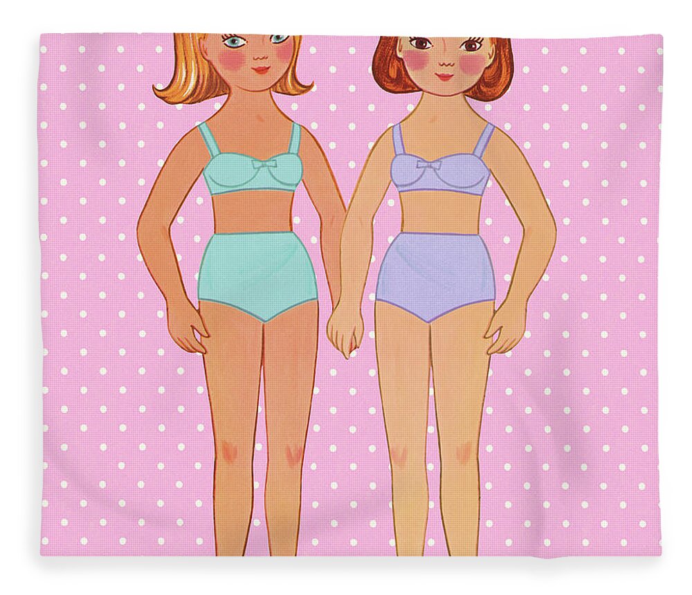 Two Girls Dressed in their Underwear #1 Fleece Blanket by CSA Images -  Pixels