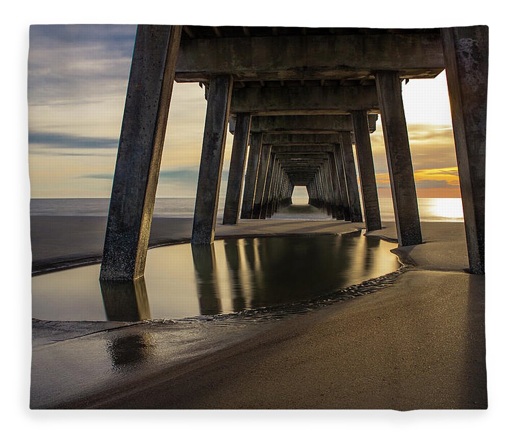 Tybee Beach Fleece Blanket featuring the photograph Under the Pier #1 by Ray Silva