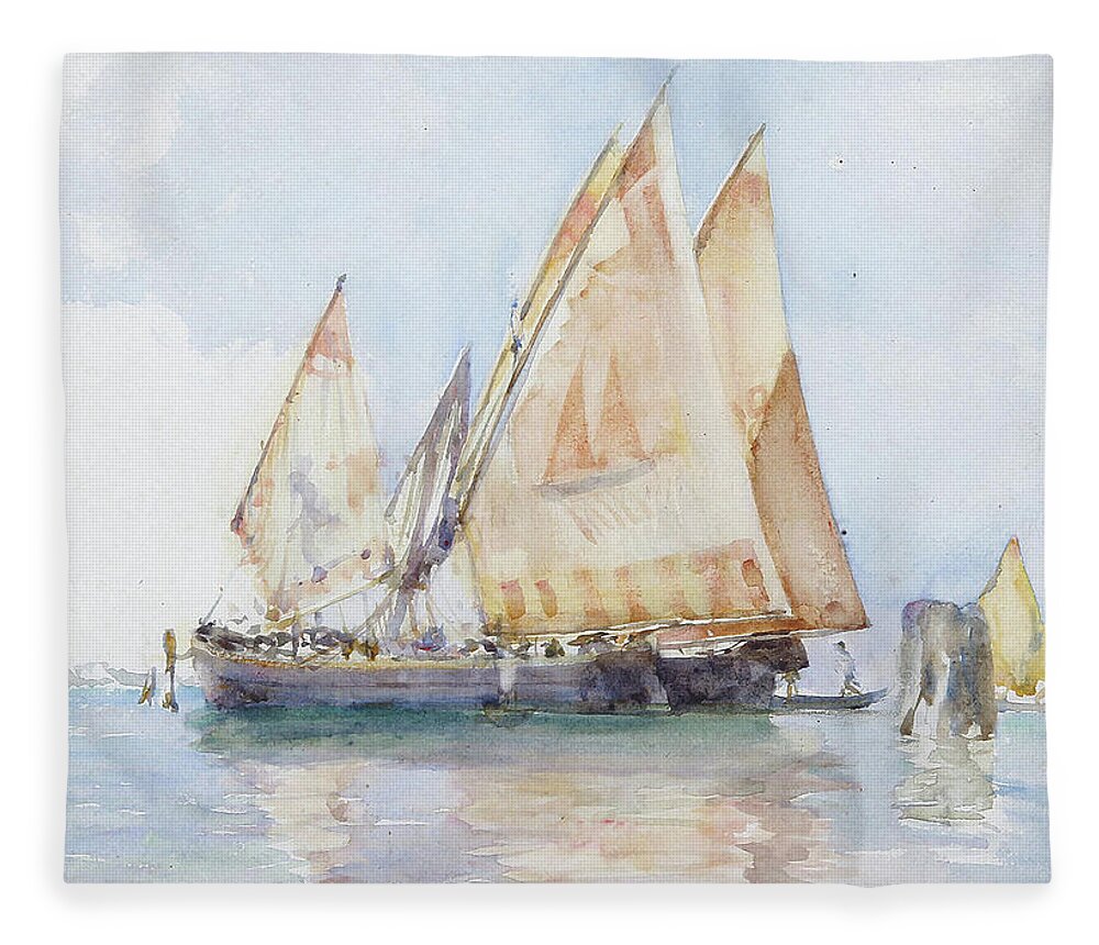 Henry Scott Tuke Fleece Blanket featuring the painting Venetian Sails by Henry Scott Tuke