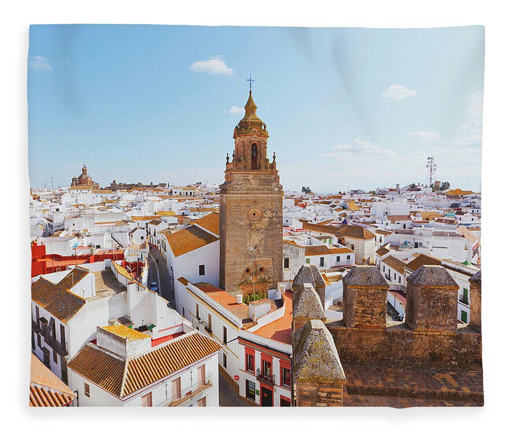 Built Structure Fleece Blanket featuring the photograph View Over Town Centre To Church Of San #1 by Ken Welsh / Design Pics