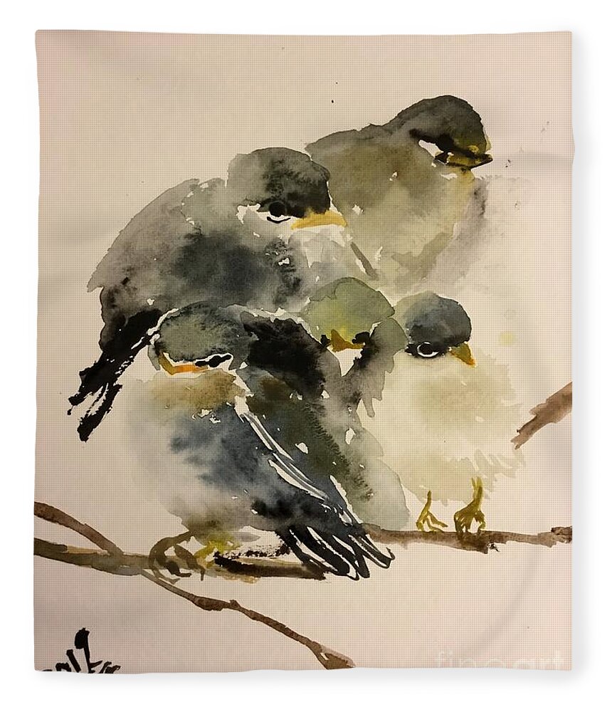 A Group Of Resting Birds Cuddling Together Fleece Blanket featuring the painting 1062019 by Han in Huang wong