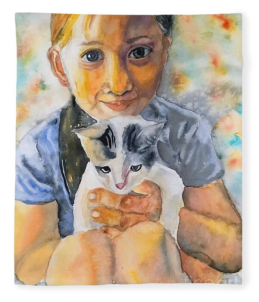 The Cat Is My Best Friend. Fleece Blanket featuring the painting 1082019 by Han in Huang wong